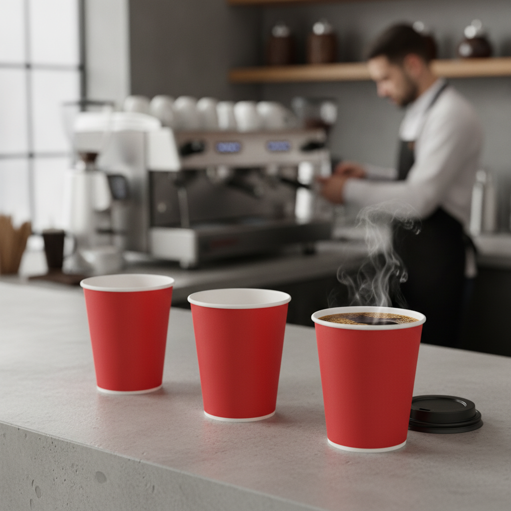 Cardboard Red Takeaway Coffee Cups 225ml for Small Drinks (Pack of 1000)