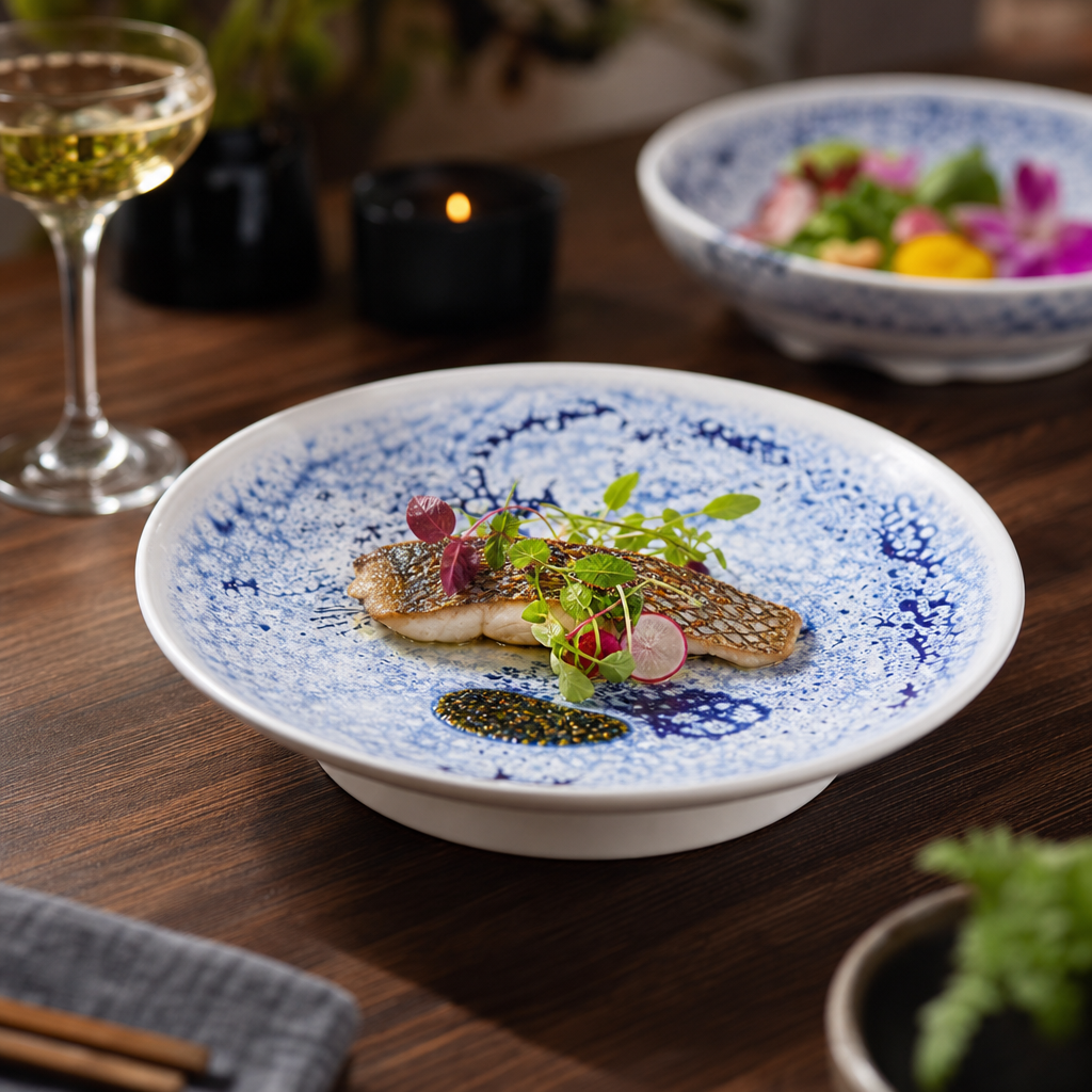 Footed Plates 165mm Natural Vitrified Ceramic for Japanese Cuisine (Pack of 6)