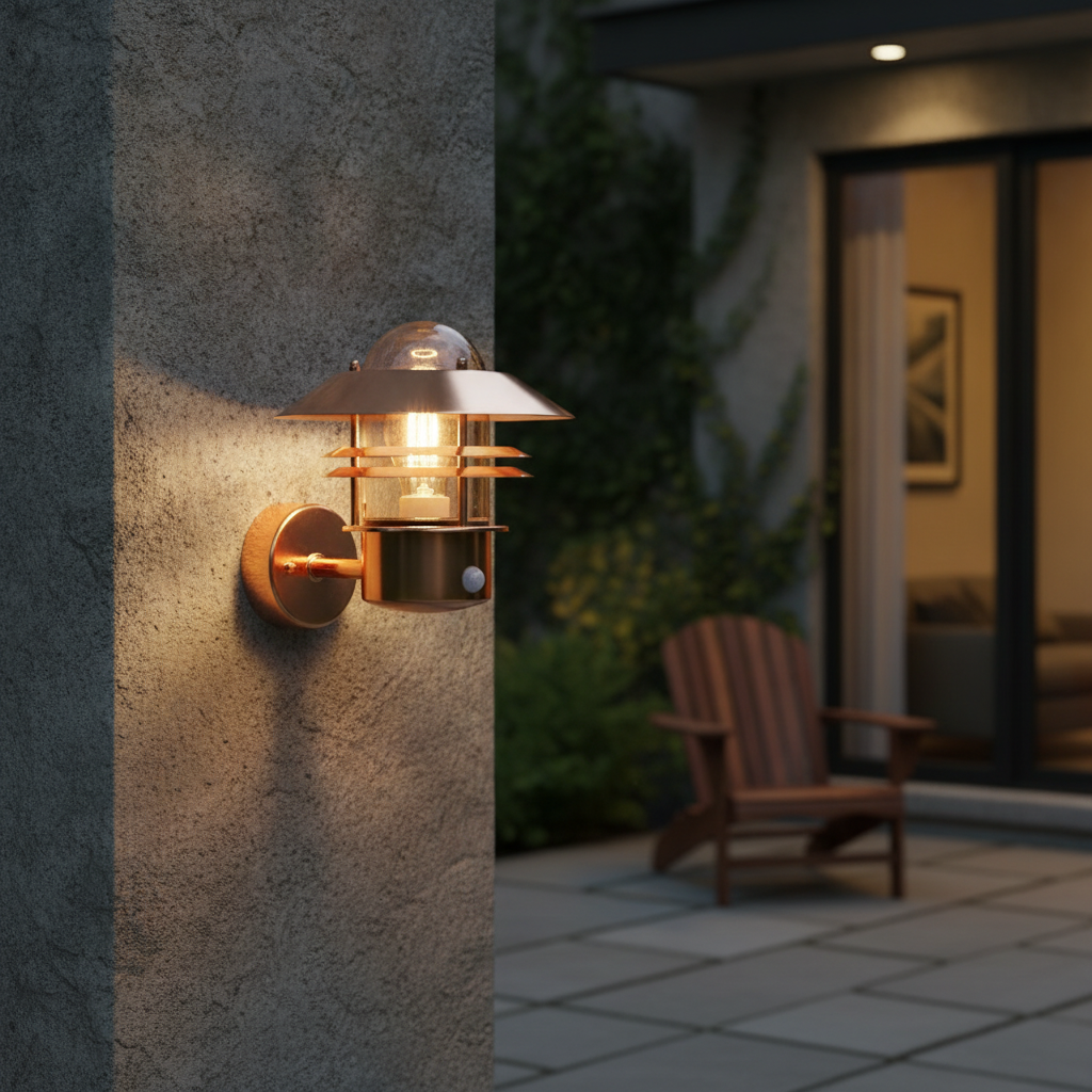Copper Outdoor Wall Light with Motion Sensor for Patios & Entrances