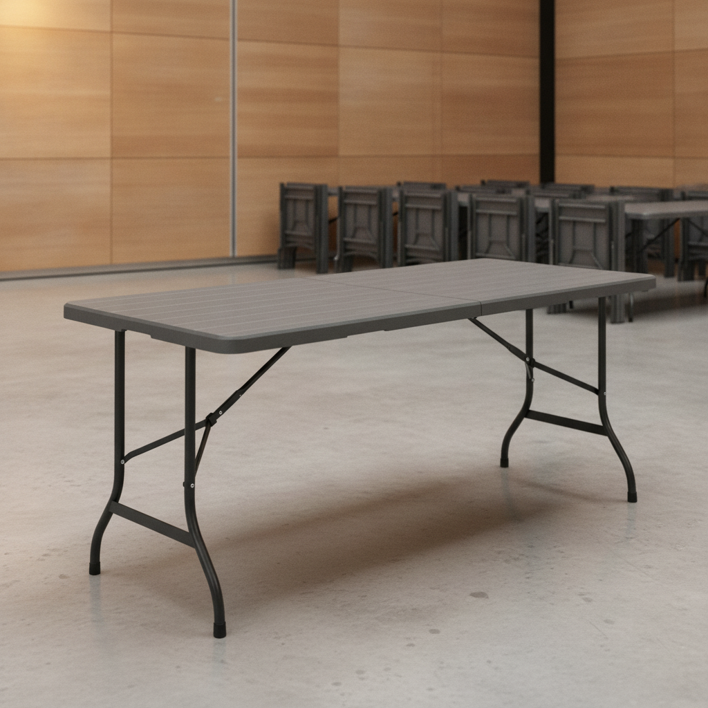Wood-Effect Folding Table 6ft with Powder Coated Steel for Catering & Events