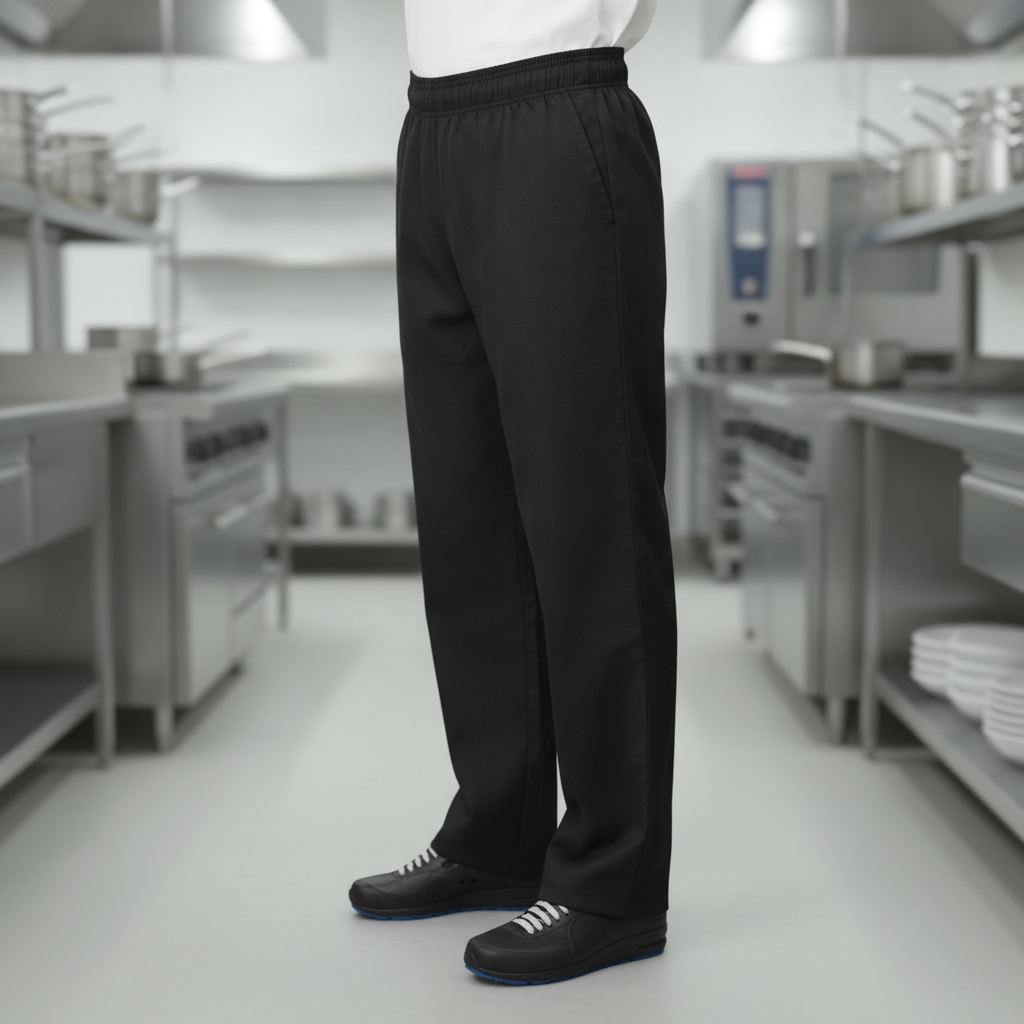 Cotton & Recycled Polyester Chef Trousers Black for Kitchen Staff