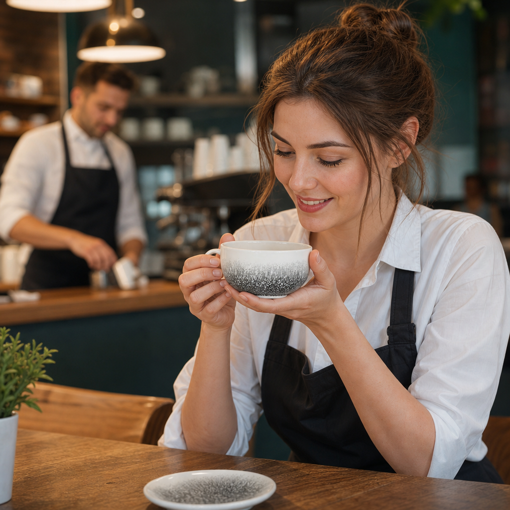 Super Vitrified Ceramic Cappuccino Cups 355ml in Quartz Black for Catering (Pack of 12)