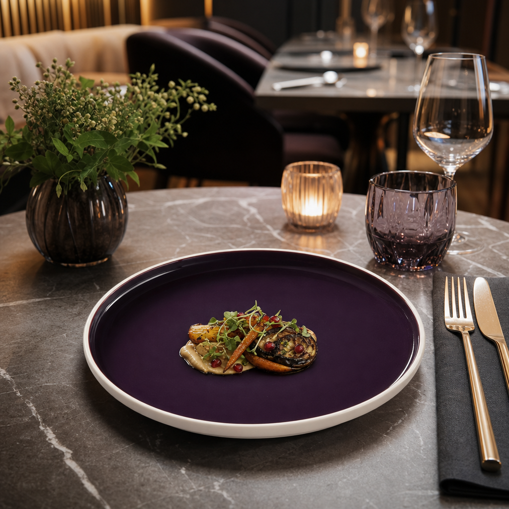 Stack Plates Interior Purple Vitrified Ceramic for Modern Dining (Pack of 12)