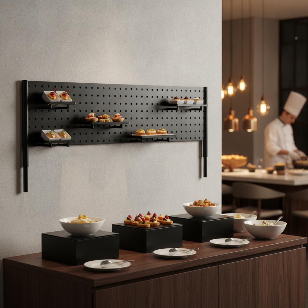 Metal Black Pegboard 570x195mm for Versatile Buffet Presentation