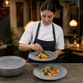 Flat Round Plates 220mm Porcelain for Restaurants & Cafés (Pack of 6)