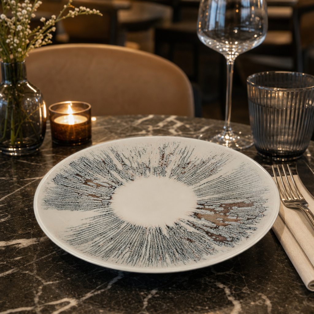 Coupe Plates Starburst Design Vitrified Ceramic for Everyday Service (Pack of 12)