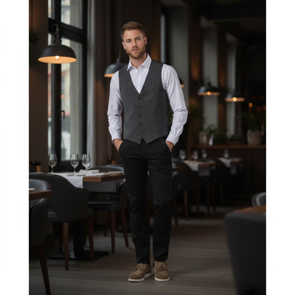 Cotton Blend Slim Fit Chinos Black for Front of House (Pack of 1)