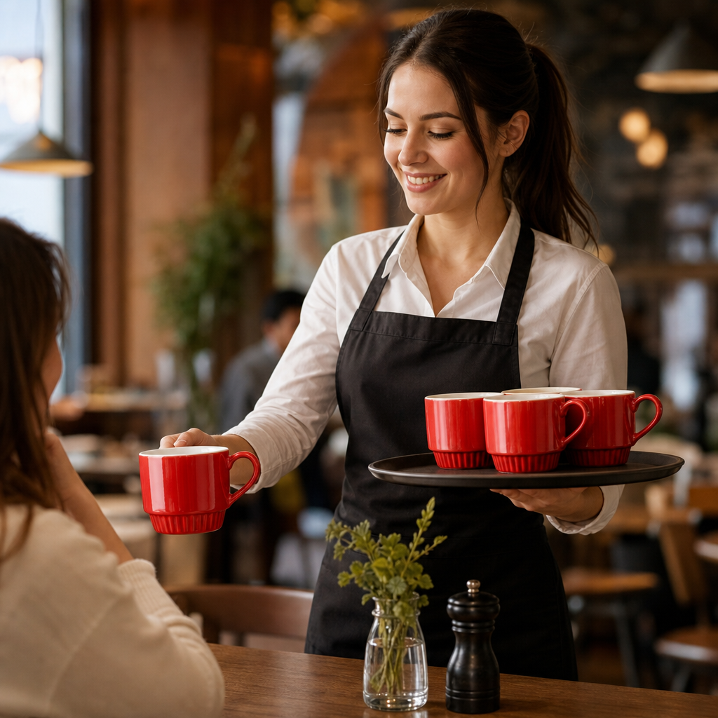 Stacking Mugs 340ml Red Stoneware for Cafés & Restaurants (Pack of 6)