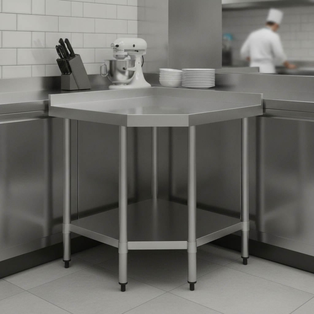 304 Stainless Steel Corner Table 800x600mm for Kitchen Workspaces