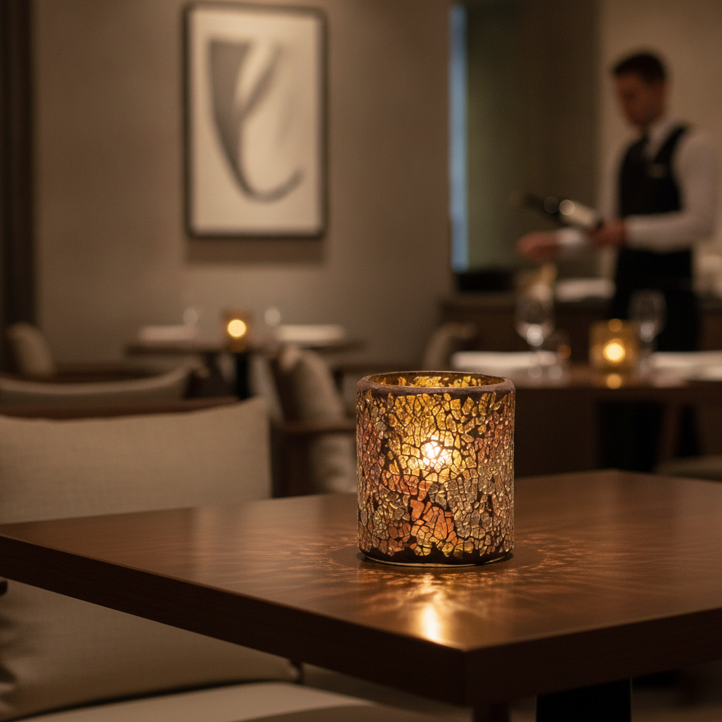 Crackle Glass Votive Lamp 340mm for Enhancing Dining Experience