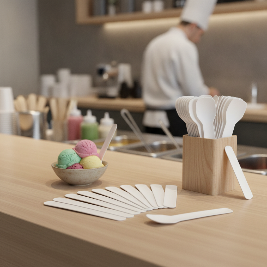 Paper Ice Cream Spoons 95mm for Eco-Friendly Serving (Pack of 100)