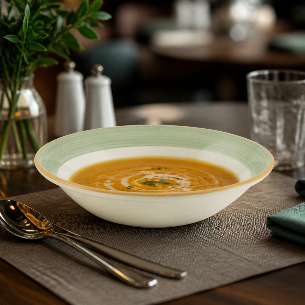 Porcelain Green Soup Plates 215mm for Dining Needs - Pack of 24
