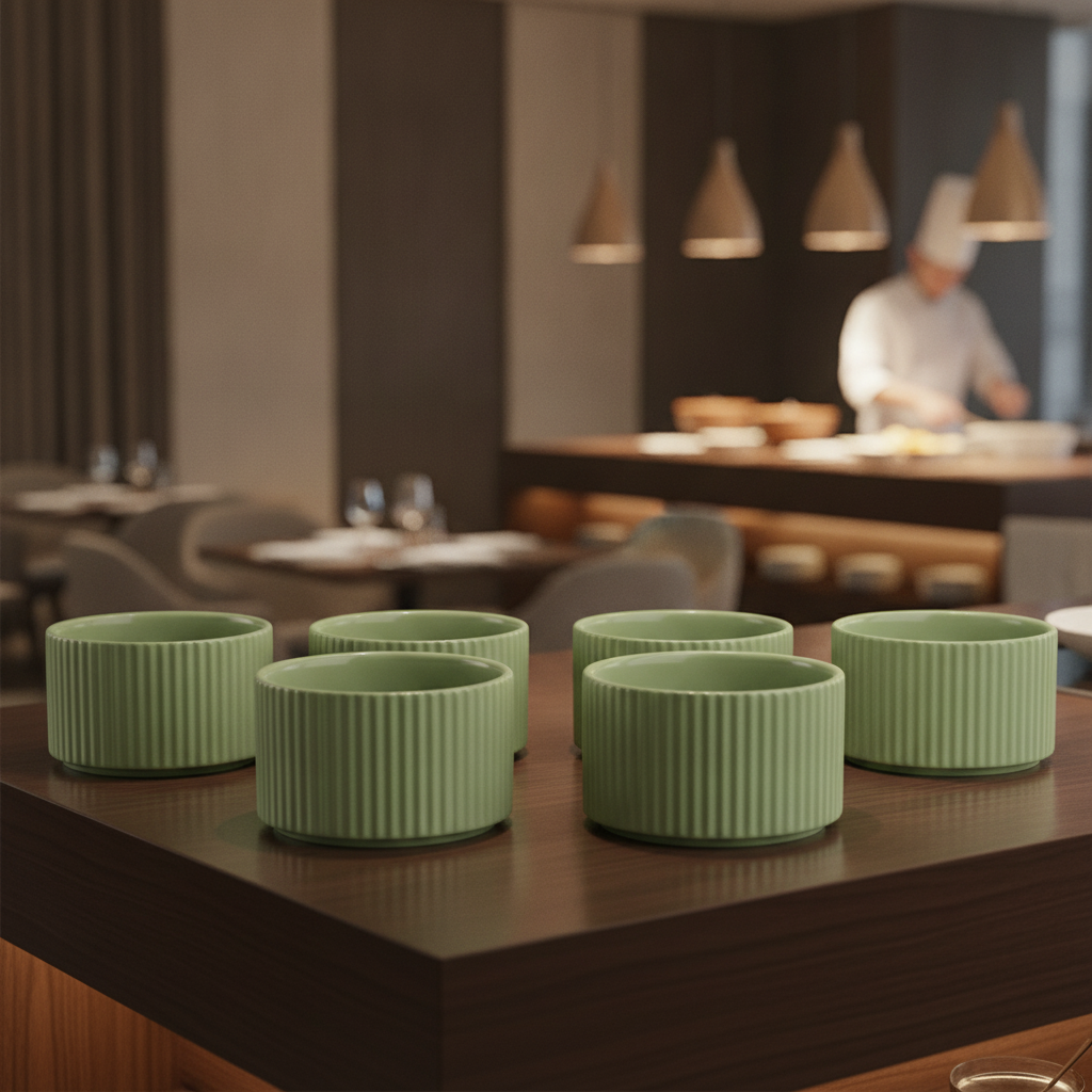 Porcelain Sage Green Bowls 200ml for Buffet Displays (Pack of 6)