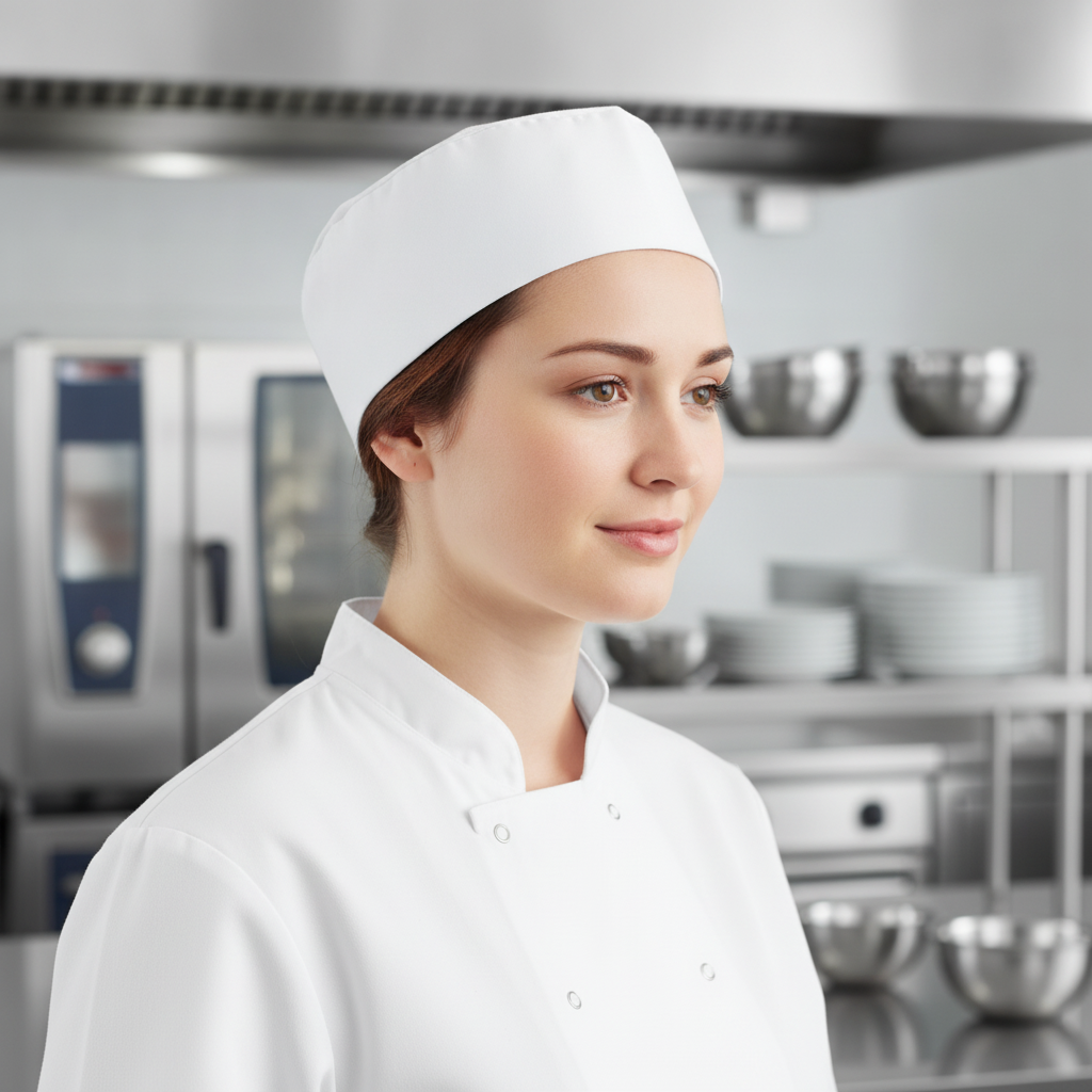 Cotton & Recycled Polyester White Chef Skull Cap for Kitchen Use