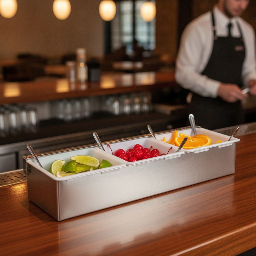 Stainless Steel 3 Compartment Condiment Holder 460x152mm for Bars & Pubs