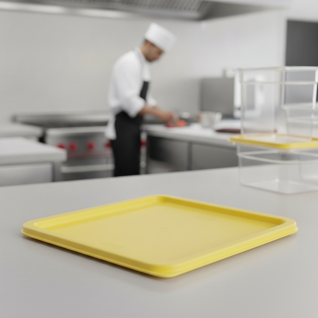 Polyethylene Square Food Storage Container Lid Yellow for Food Preparation