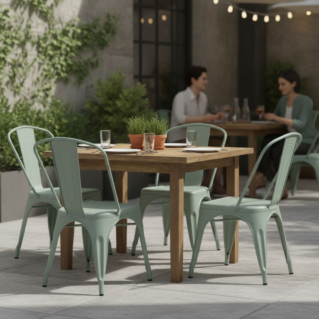 Steel Bistro Chairs Olive Green 850x425mm for Indoor & Outdoor Use (Pack of 4)