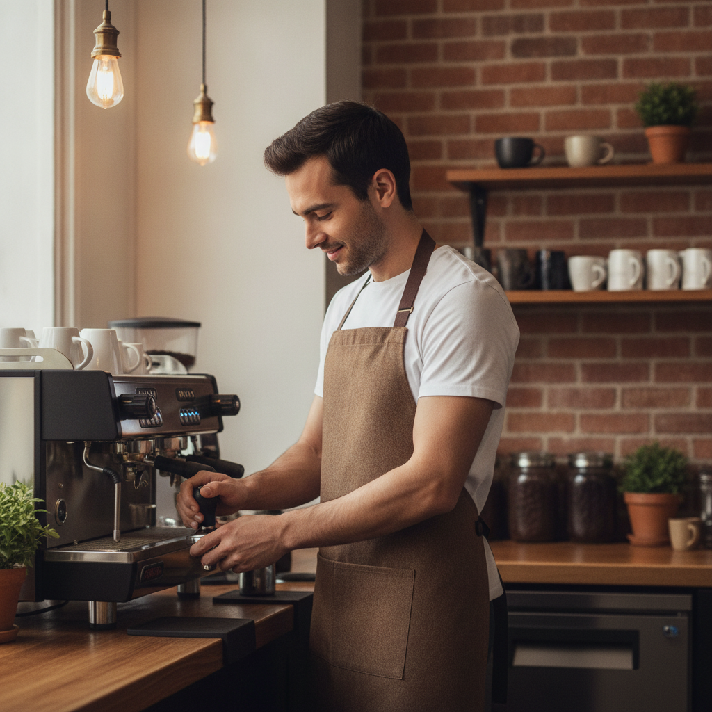 Cotton Denim Bib Apron Tan for Artisan Cafés & Bistros