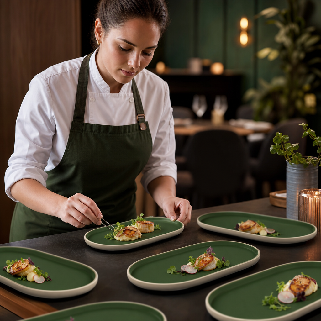 Forest Platters 310x175mm Green Vitrified Porcelain for Dining Rooms (Pack of 6)
