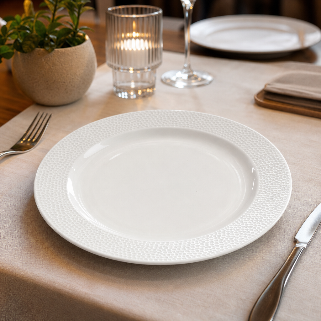 Footed Plates 234mm White Vitrified Ceramic for Stylish Dining (Pack of 12)