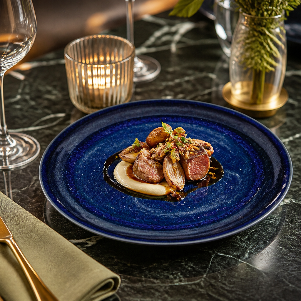 Coupe Plates Deep Blue Porcelain for Eclectic Menus (Pack of 12)