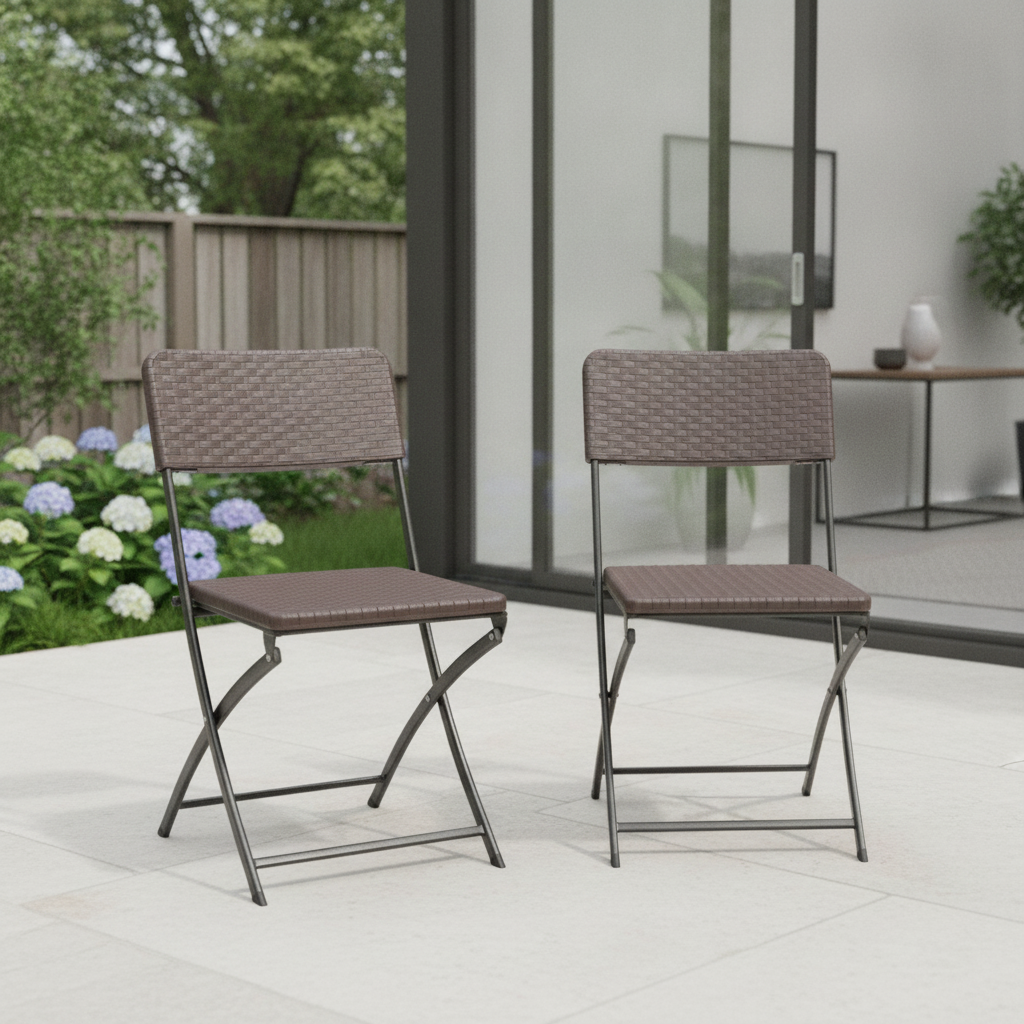 Powder Coated Steel Rattan Folding Chairs 805mm for Indoor & Outdoor Use (Pack of 2)