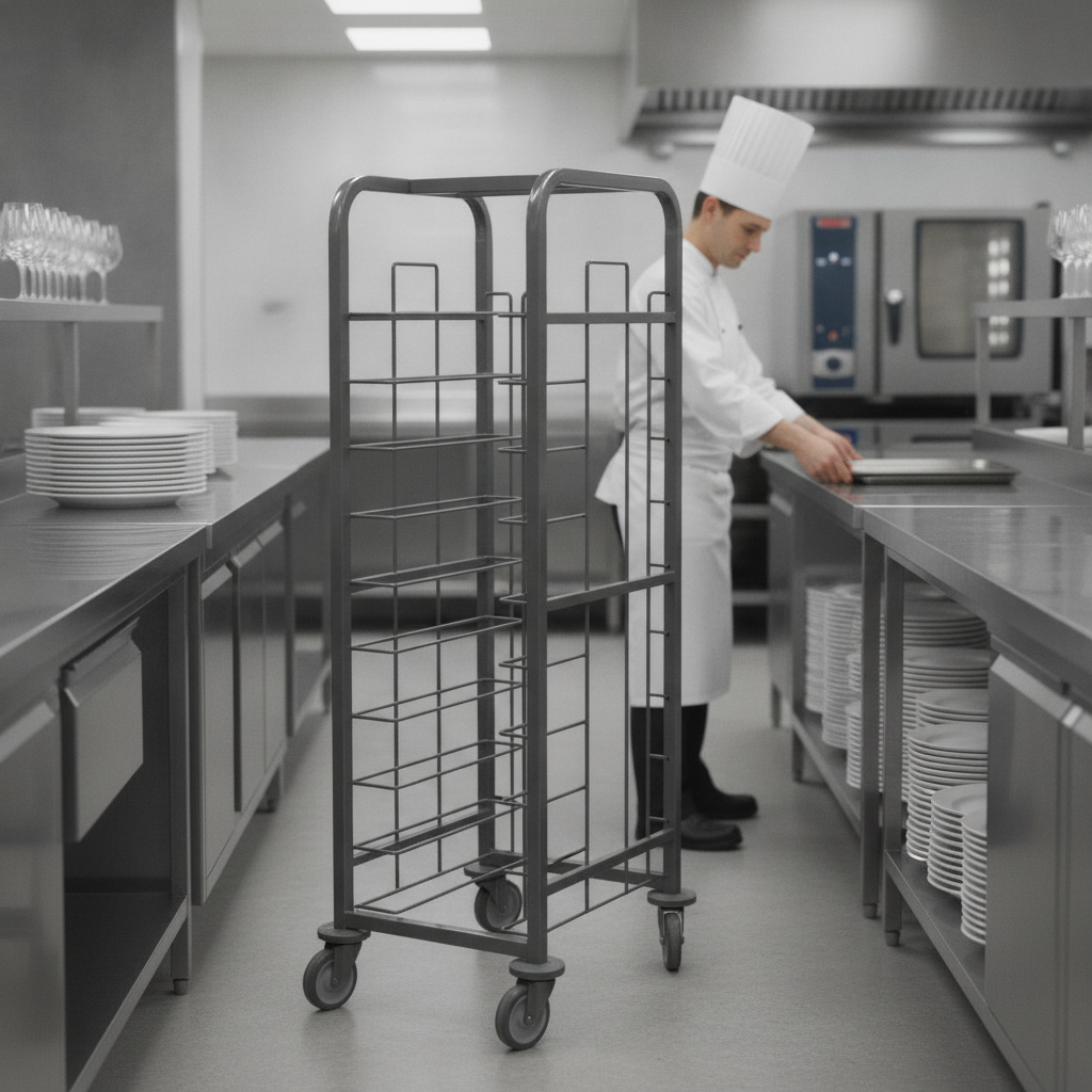 Steel 10-Shelf Tray Clearing Trolley for Catering Use