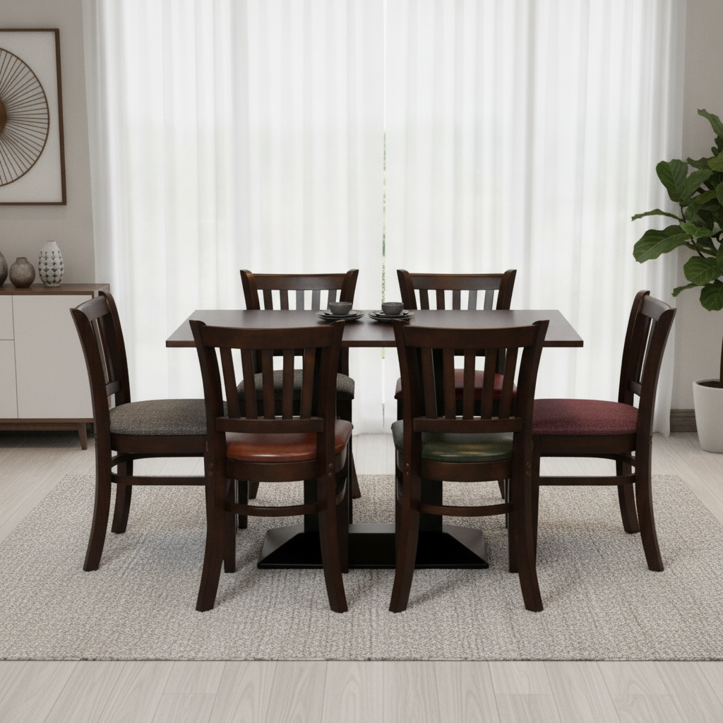 Rubber Wood Dining Table with 4 Chairs 750mm for Home & Office