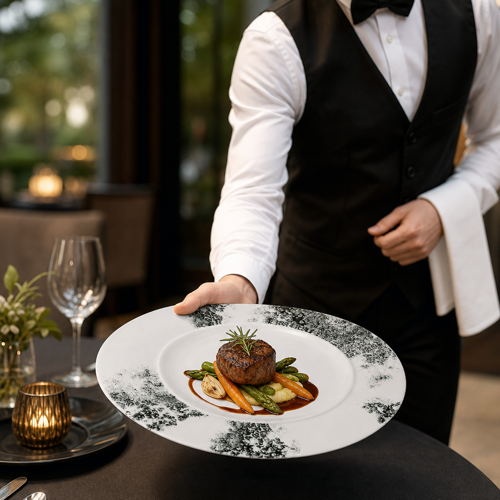 Standard Rim Plates Black Smoke Grey China for Fine Dining (Pack of 6)