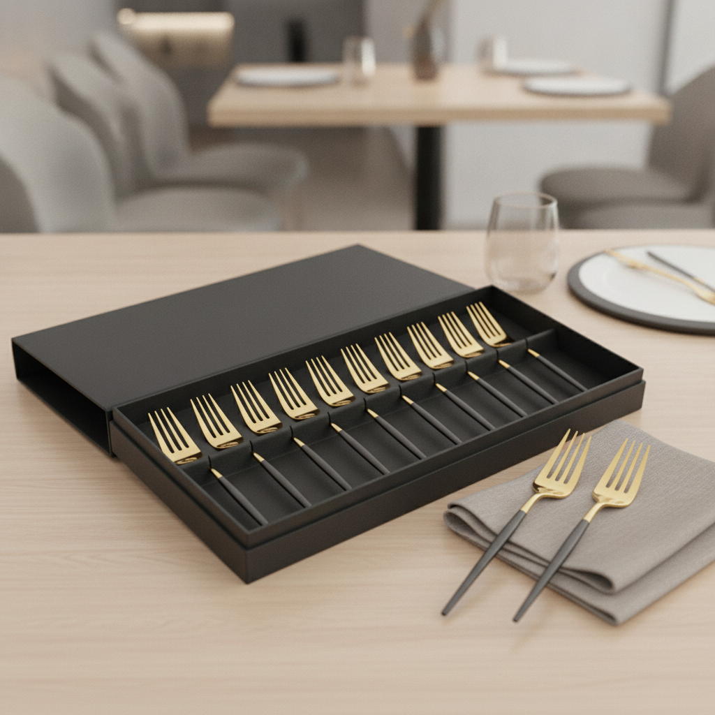 18/0 Stainless Steel Table Forks with Black Handle for Restaurants (Pack of 12)