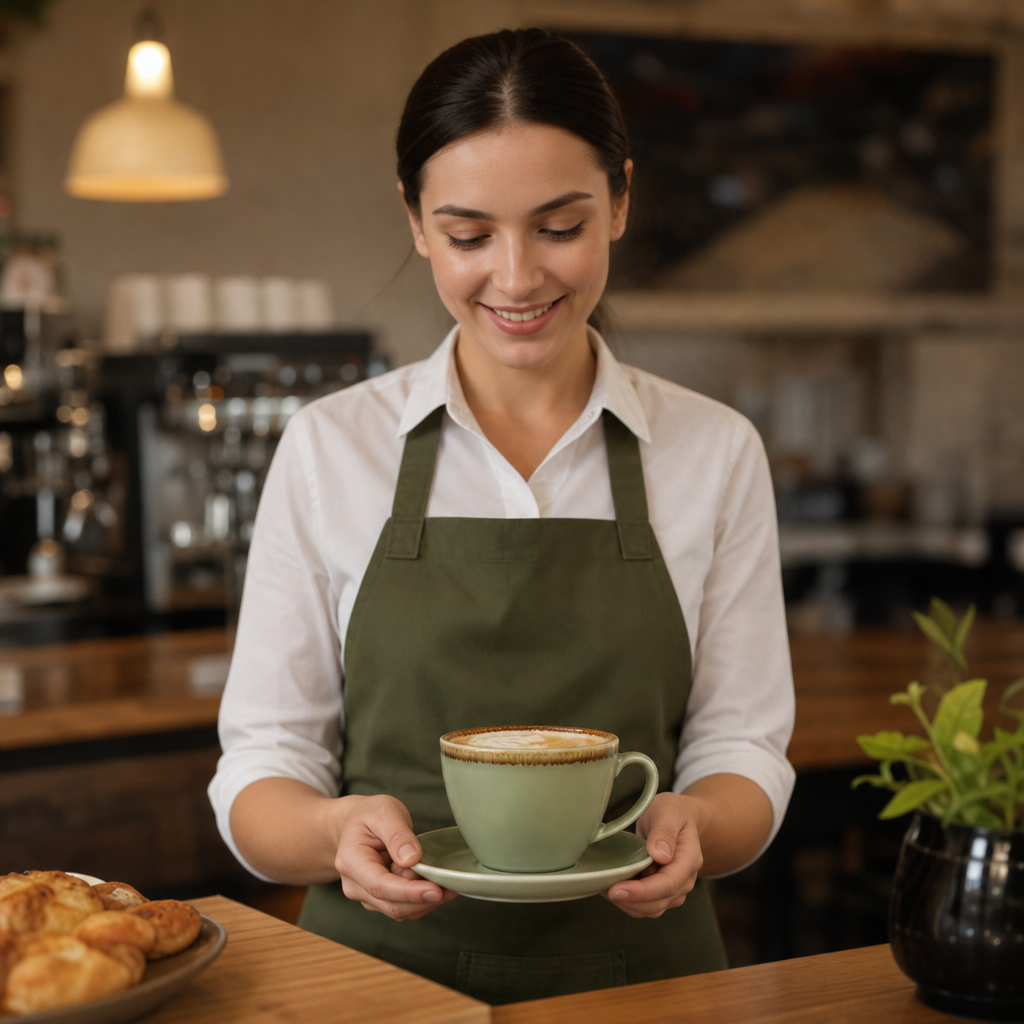 Porcelain Cappuccino Cups 230ml in Moss Green for Cafés (Pack of 6)