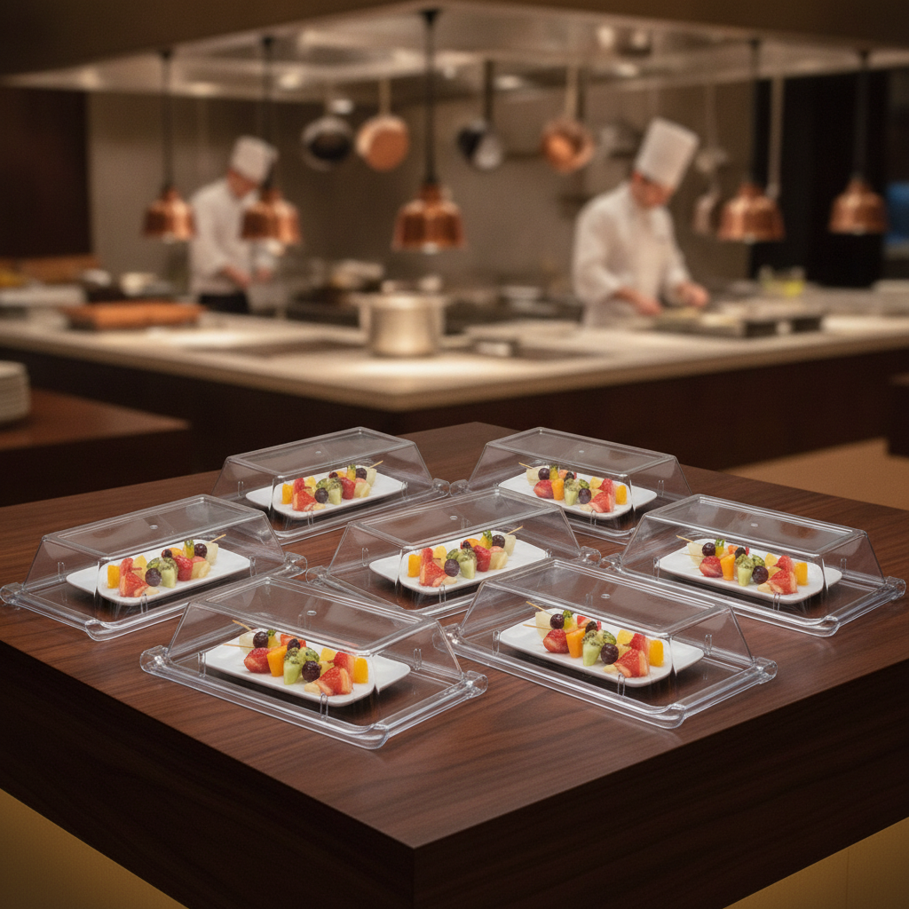 Clear Tritan Rectangular Buffet Covers 145x300mm for Food Displays (Pack of 6)