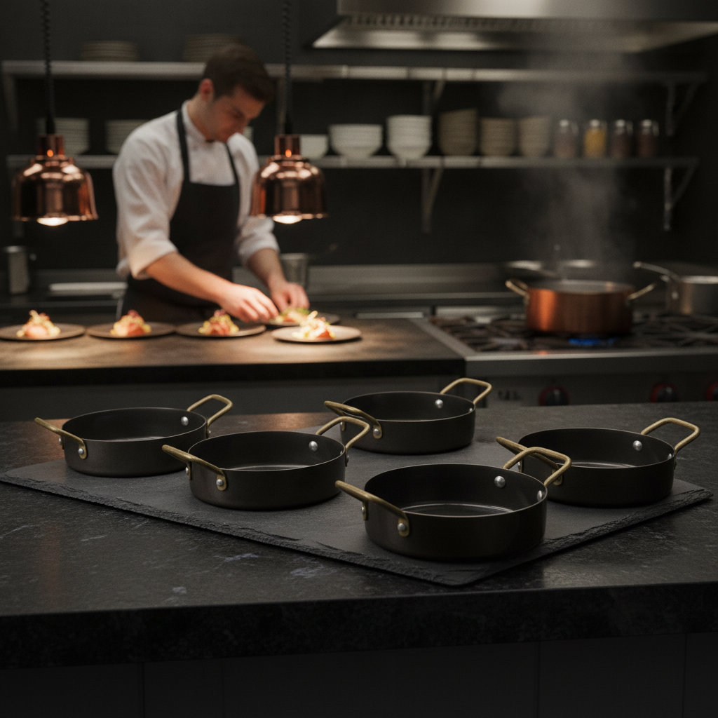 Stainless Steel Mini Casserole Dishes Black 165x122mm for Table Presentation (Pack of 6)