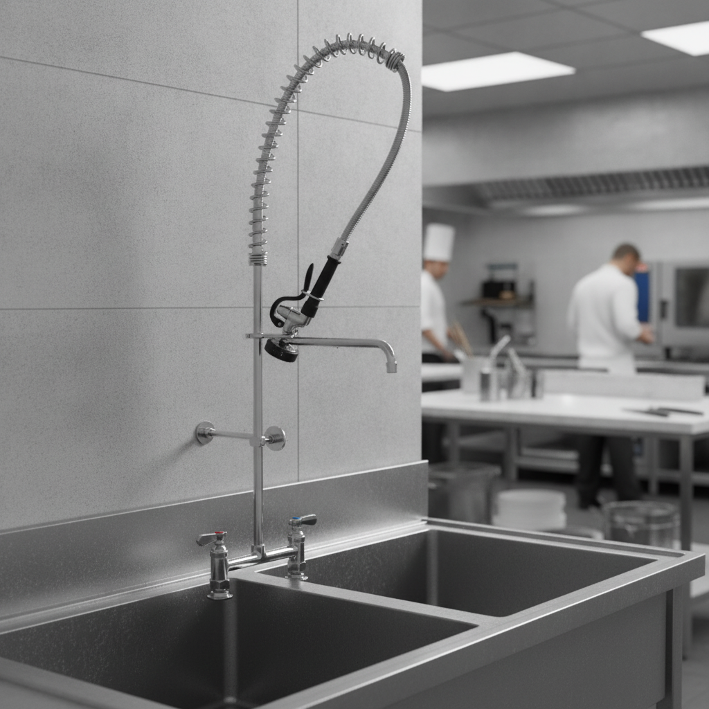 Polished Stainless Steel Pedestal Pre Rinse Spray for Commercial Kitchens
