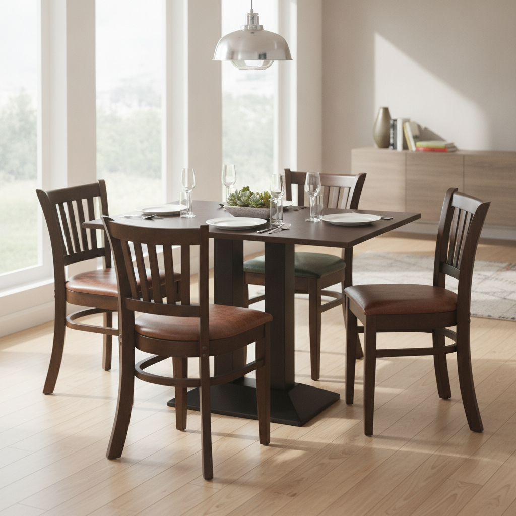Rubber Wood Dining Table with 4 Chairs 750mm for Modern Homes