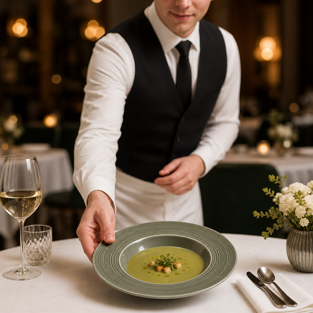 Rim Soup Plates 240mm Green Porcelain for Upscale Dining (Pack of 12)