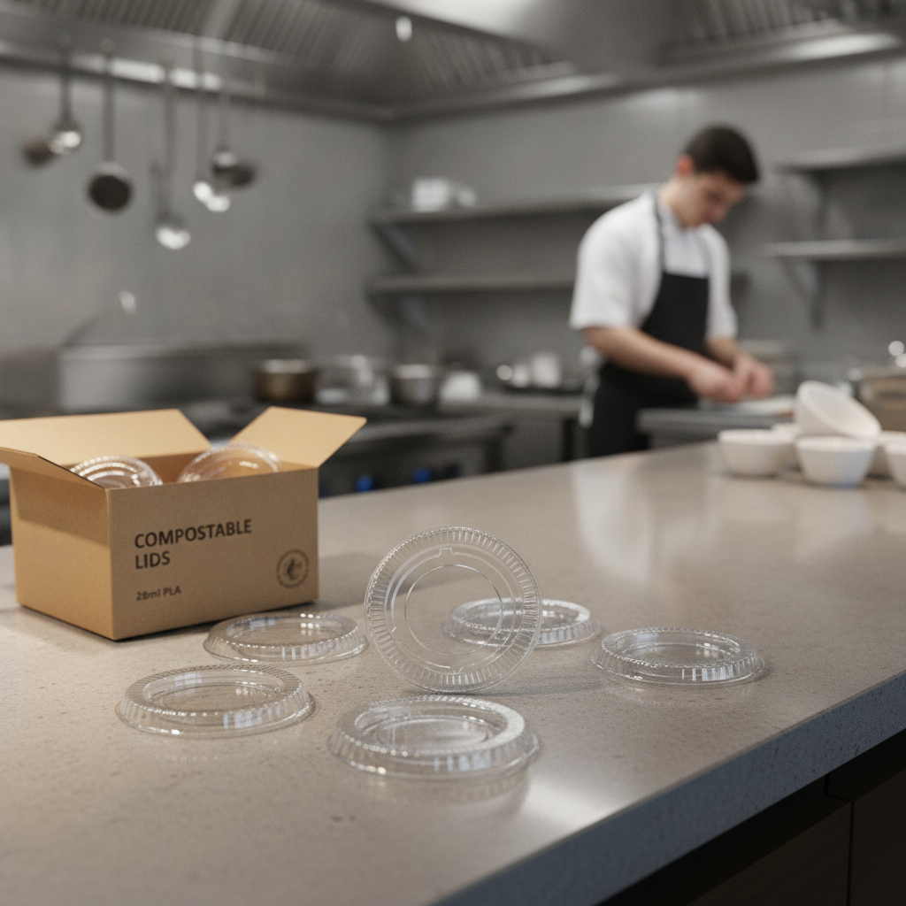 Compostable Clear Portion Pot Lids 28ml PLA for Food Service (Pack of 5000)