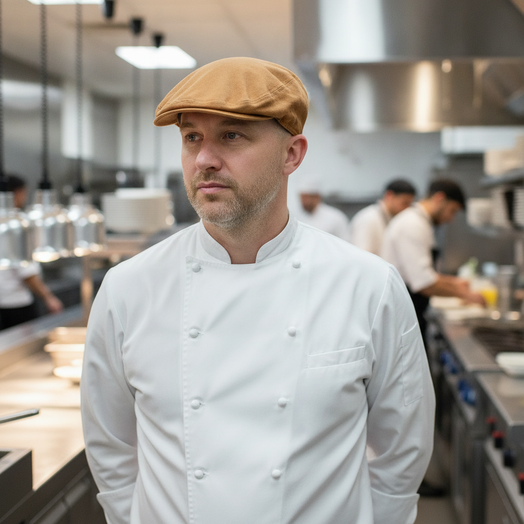Cotton Nutmeg Flat Cap for Catering Environments