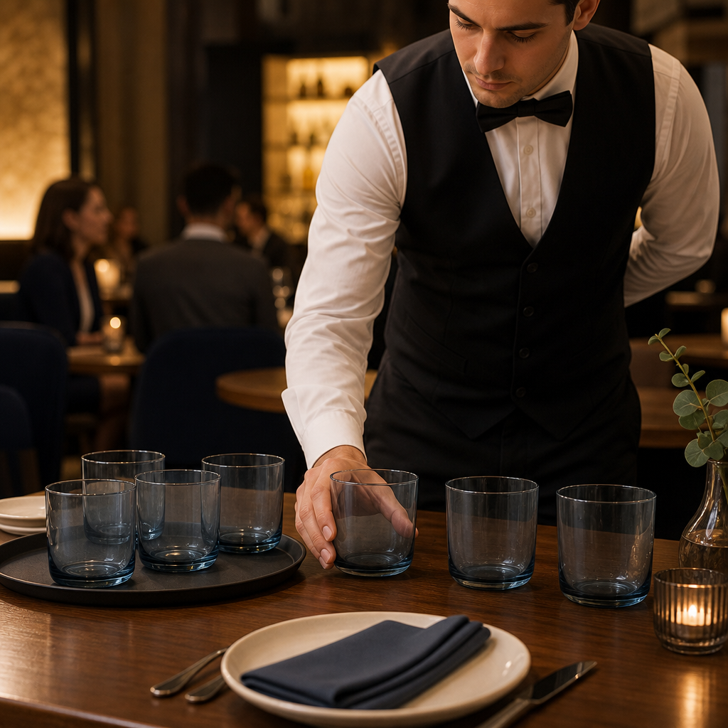 Glass Translucent Blue Double Old Fashioned Tumblers 370ml for Home & Office (Pack of 6)