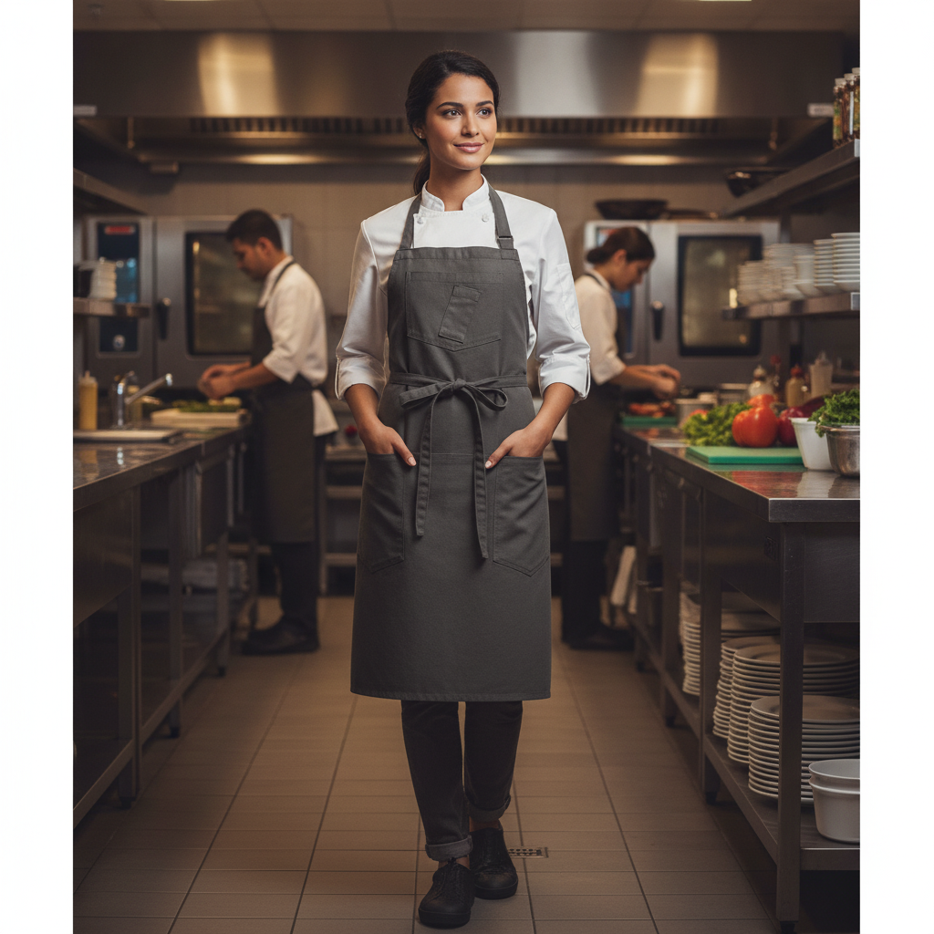 Cotton Grey Bib Apron for Food Service Staff