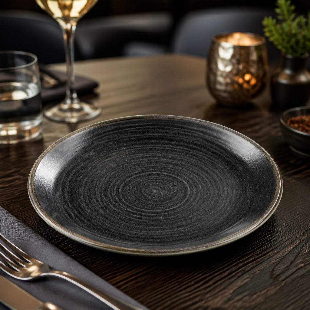 Coupe Plates 165mm Black Vitrified Ceramic for Restaurants & Cafés (Pack of 12)