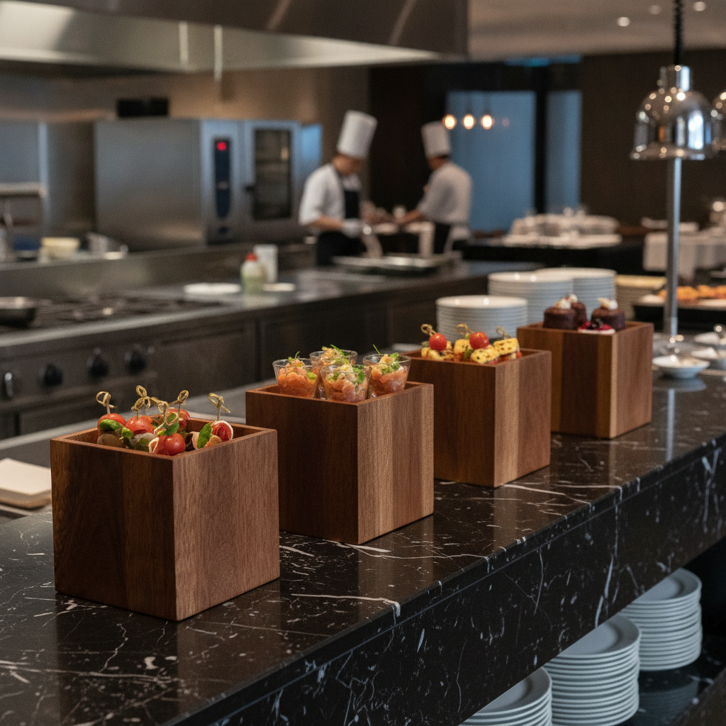 Wooden Buffet Display Cubes 150mm for Food Presentation (Pack of 4)