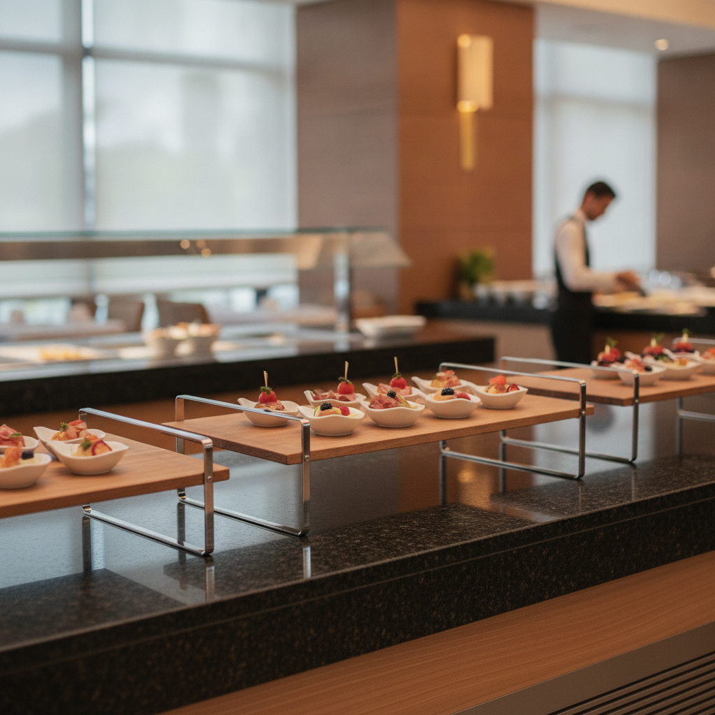 Oak Wood & Stainless Steel Medium Presentation Table for Buffets