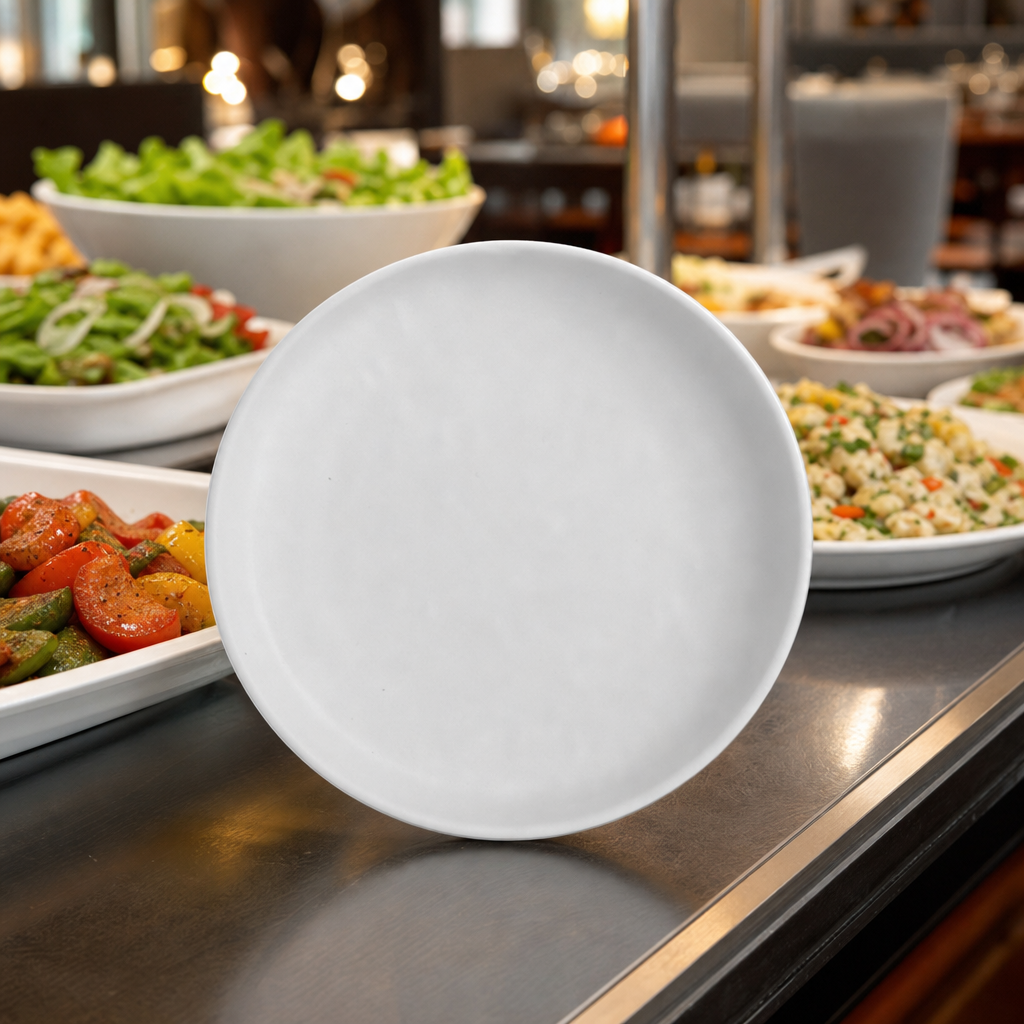 Round Plates White Melamine for Buffet Presentations (Pack of 12)
