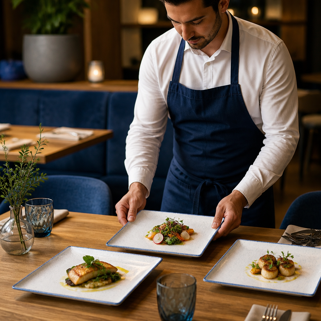 Blue Square Plates 303mm Indigo Porcelain for Dining Environments (Pack of 4)