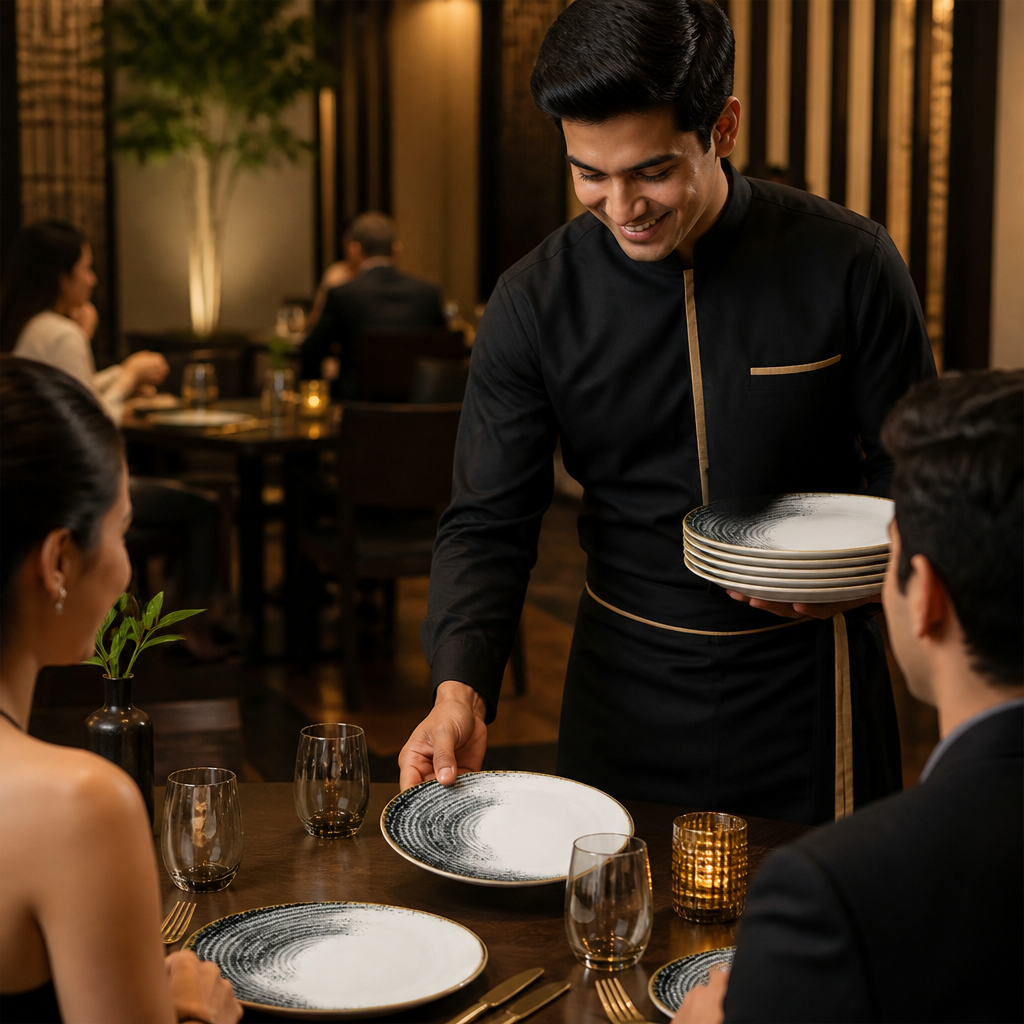 Plates 245mm Black Vitrified Ceramic for Dining (Pack of 12)