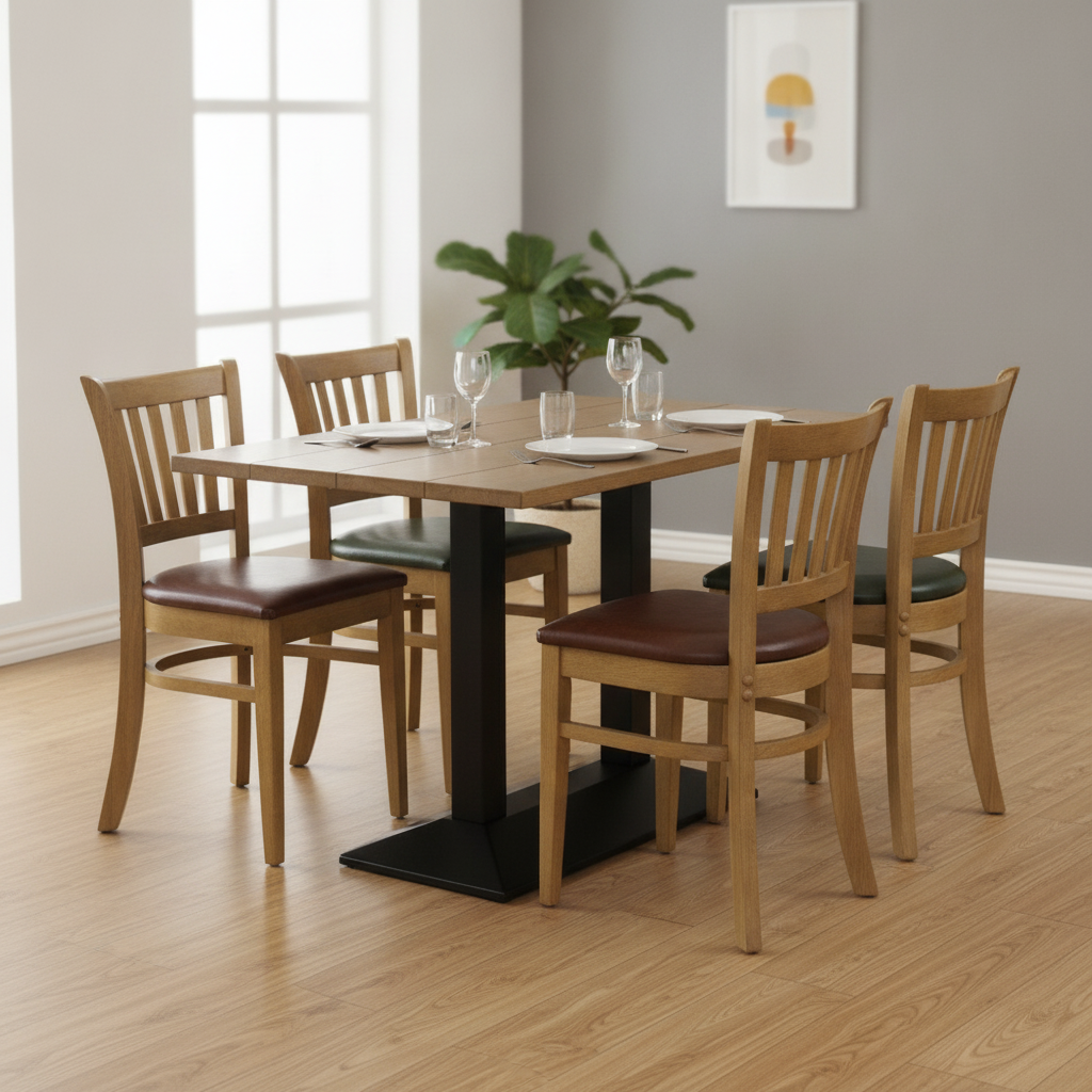 Rubber Wood Dining Table with 4 Chairs 750mm for Dining Rooms