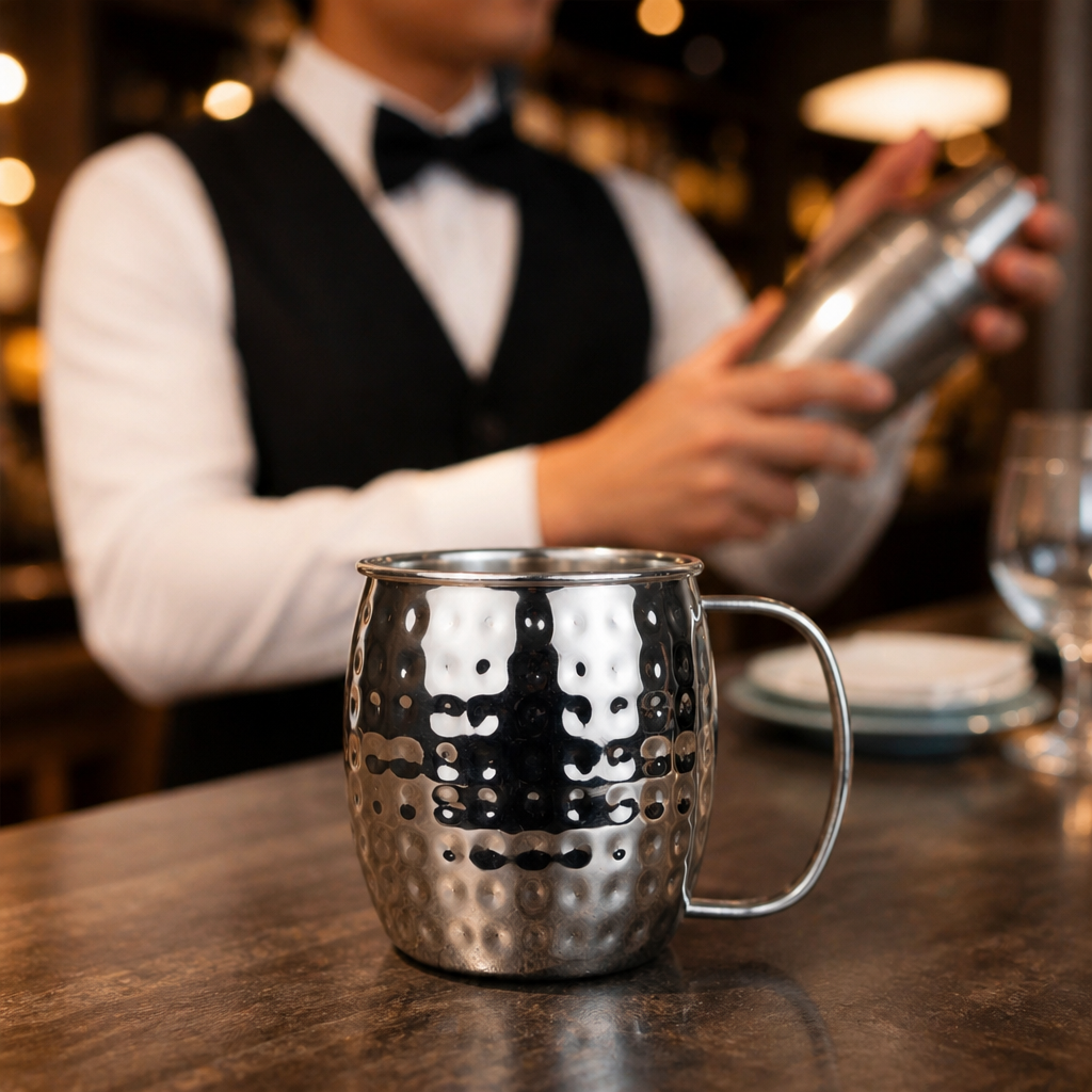 Hammered Stainless Steel Mug 440ml for Home & Professional Bars