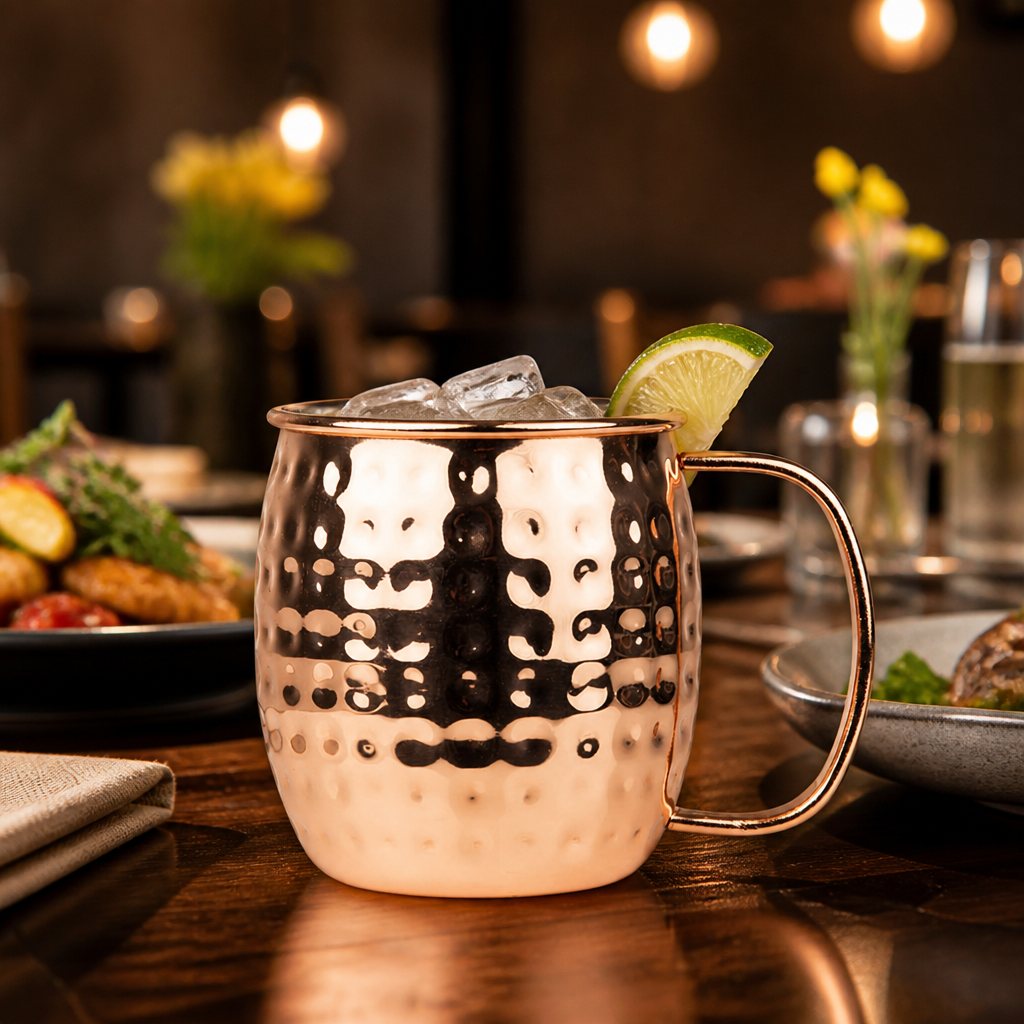 Hammered Stainless Steel Copper Coated Mug 440ml for Home & Professional Bars