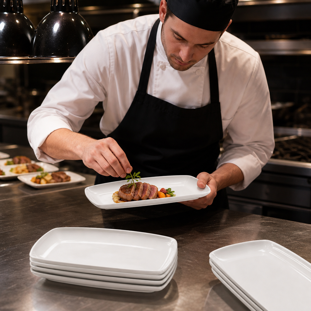 Small Rectangular Platters 245mm Porcelain for Catering (Pack of 6)
